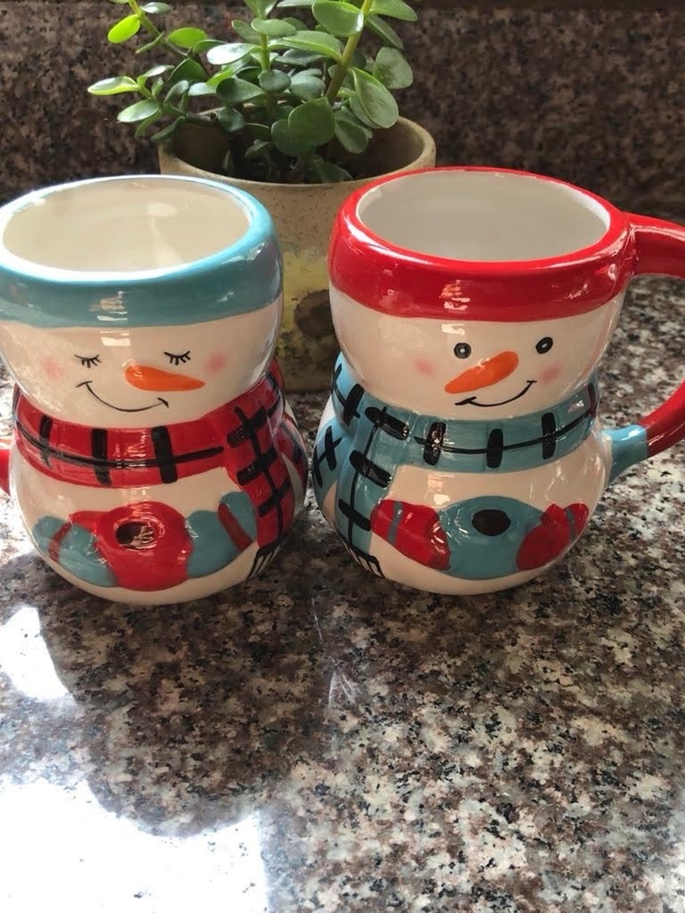 Festive Snowman Ceramic Mug Set - Red & Turquoise